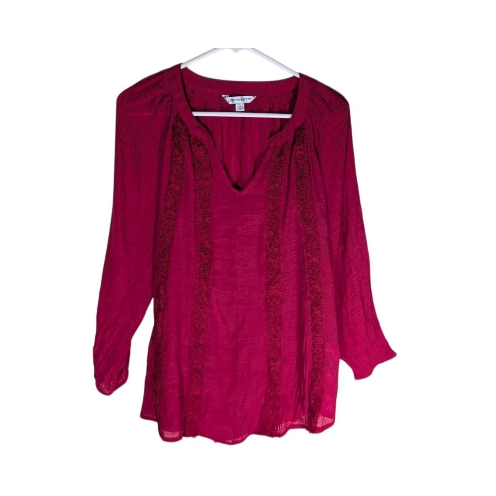 Counterparts Blouse Hot Pink Peasant Boho Long Sleeve Lace Sheer Womens Large